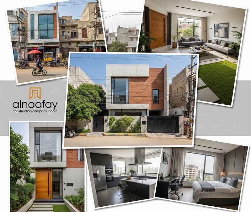 Modern small urban house front elevation with glass and balcony.